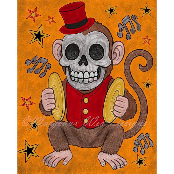 Cymbal Monkey Top Hat Art Print - Original for wholesale by Margeaux Wex Designs