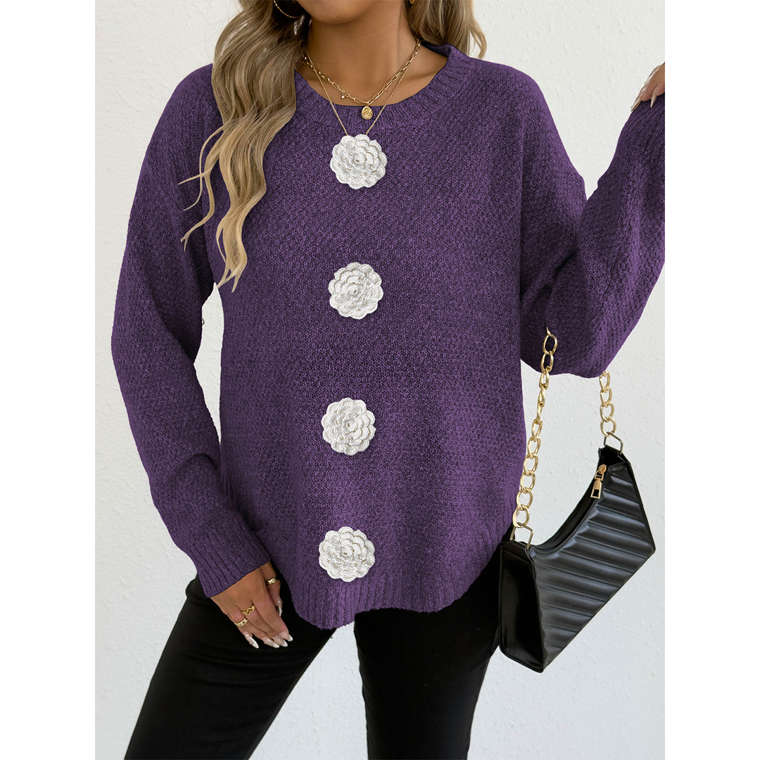 UNISHE - Wholesale Knit Sweater - Women's - Casual Button Crochet Floral Decor Pullover Sweater OYM24516