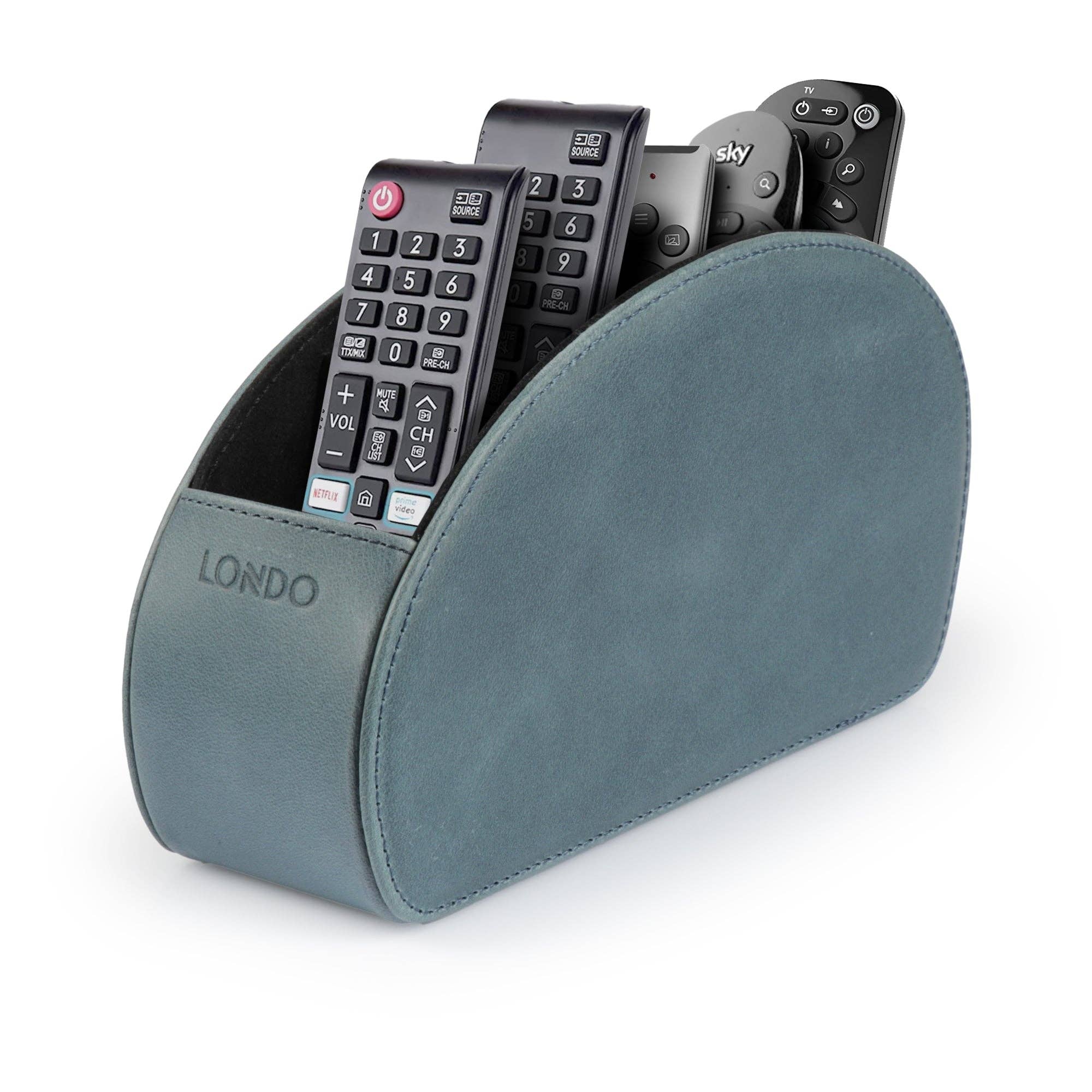 Londo - Wholesale Desk Organizer - Londo Remote Control Holder with 5 Pockets, Store DVD, Blu-Ray, TV, Roku or Apple TV Remotes, Italian Top Grain Leather with Suede Lining24