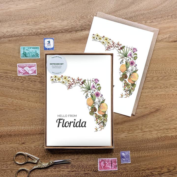 Florida Watercolor Botanicals notecard set for wholesale by Papermill Creative