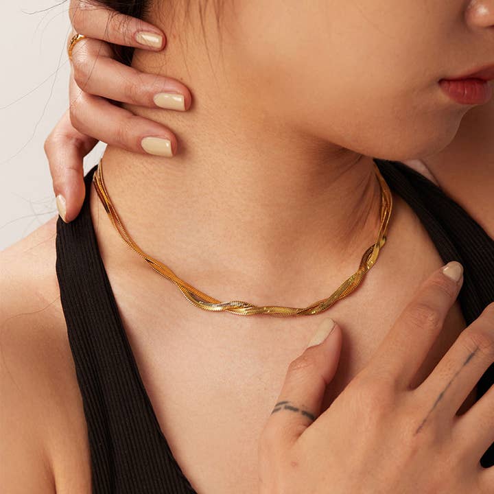 ACCITY - Wholesale Link & Chain Necklace - MULTILAYER GOLD PLATE STAINLESS STEEL NECKLACE_CWAJE0619