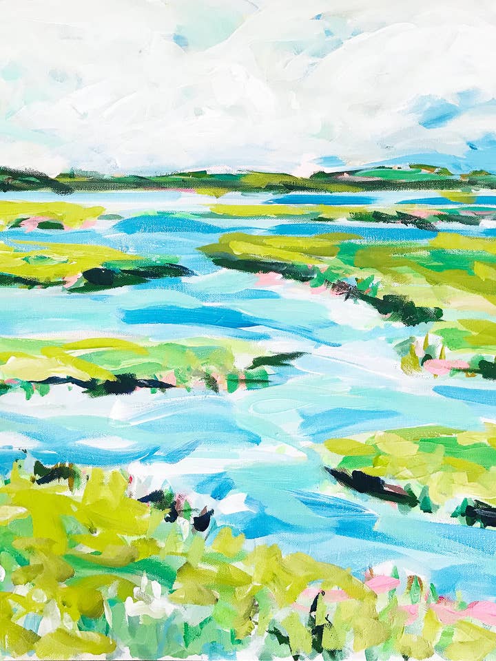 Impression abstraite de Marsh sur papier, « Lively Marsh » pour la vente par Maren Devine Art