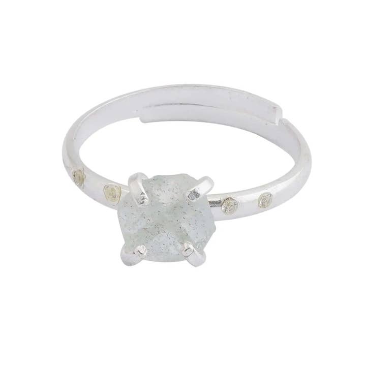 Natural Rainbow Moonstone Adjustable Ring in 925 Silver for wholesale by Vayo Pearls