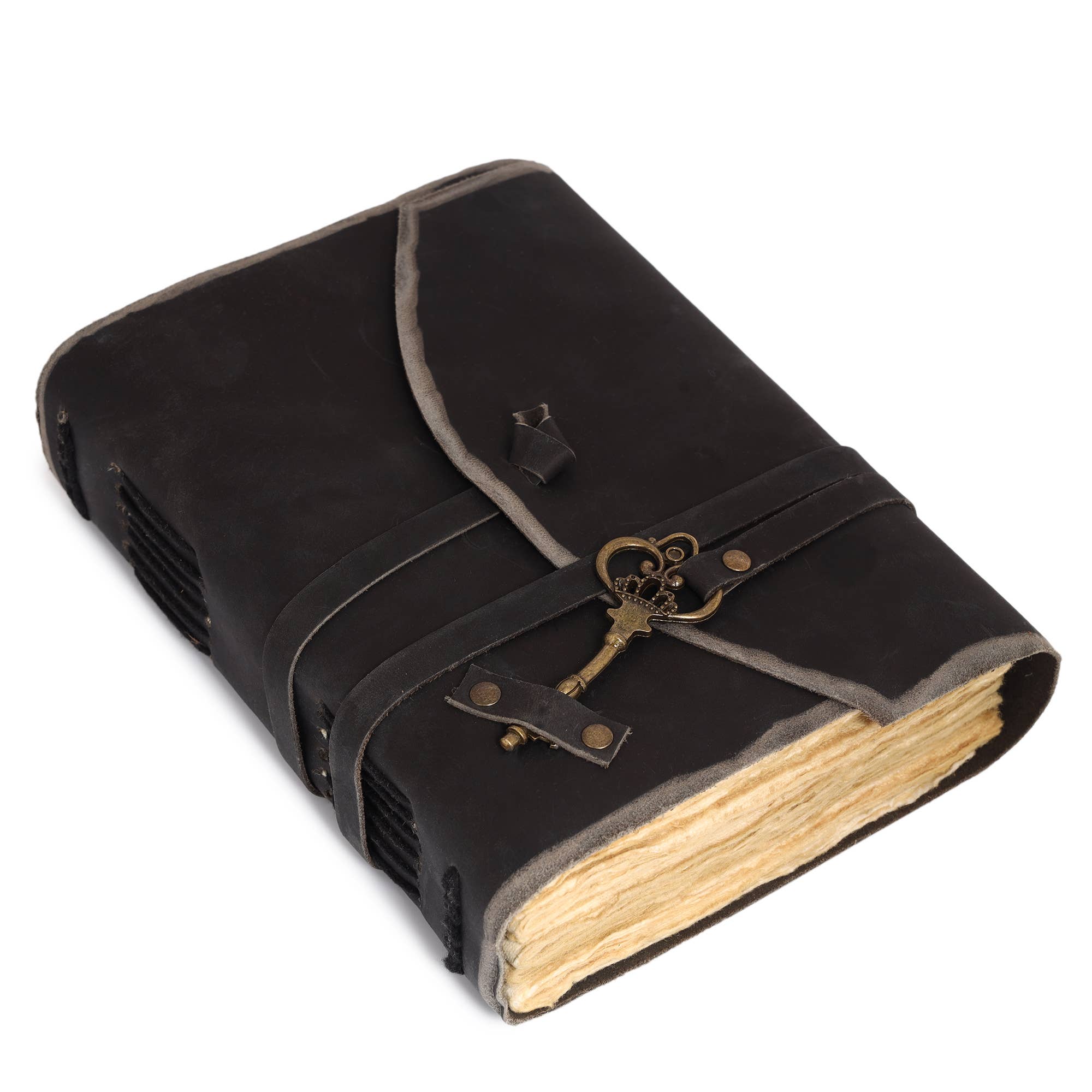R K Handicrafts and Exporters – wholesale Journal/diary – Vintage Leather Bound Grimoire Journal with Key 6*8 Size5