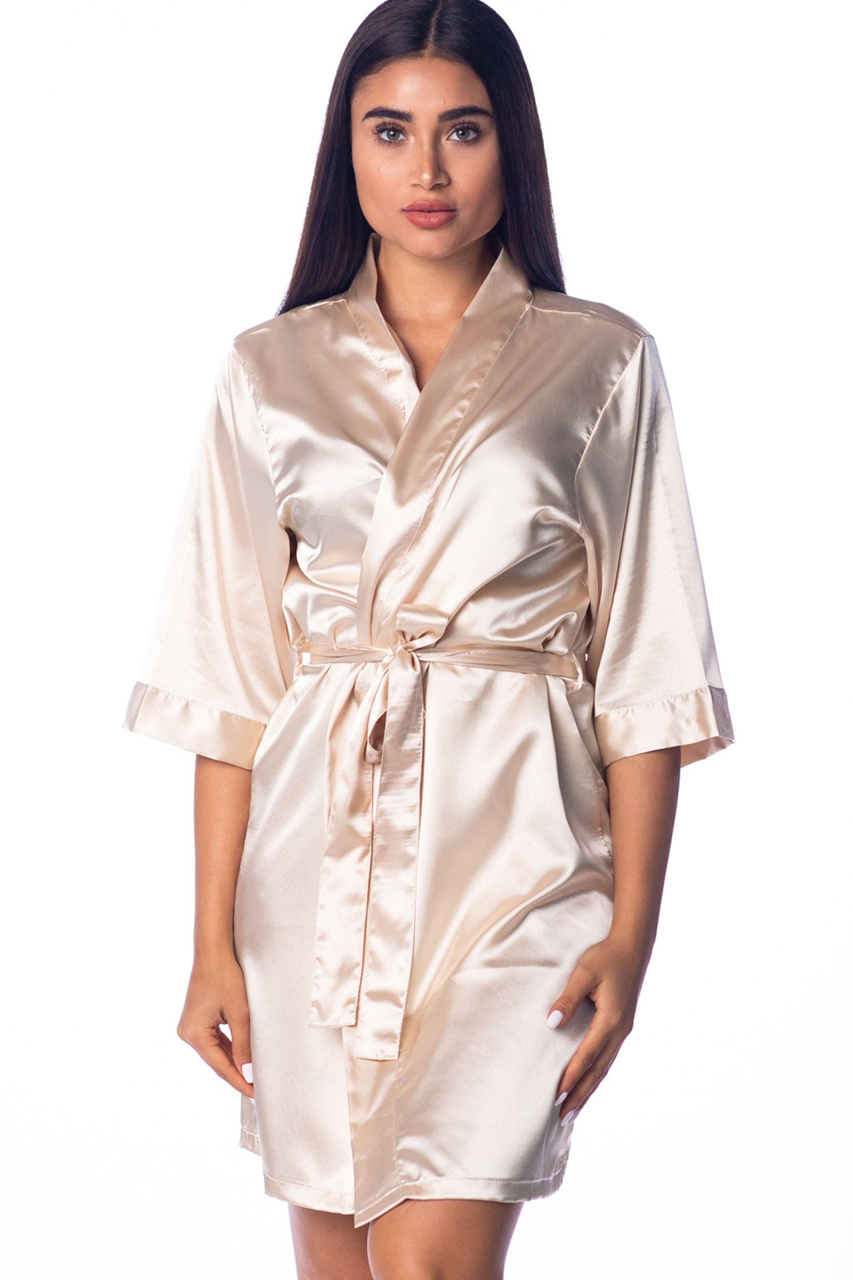 GiftsbyPR – wholesale Morgonrock - Dam – Champagnefärgad sidenkimono för brudtärnor, skräddarsydd sidenmorgonrock8