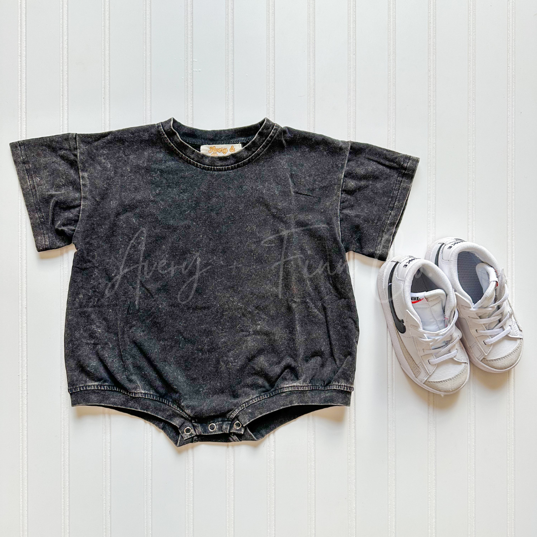 Avery+Finn Co. - Wholesale Bodysuit (Non-Footed) - Baby - Black Mineral Washed Bubble Romper1