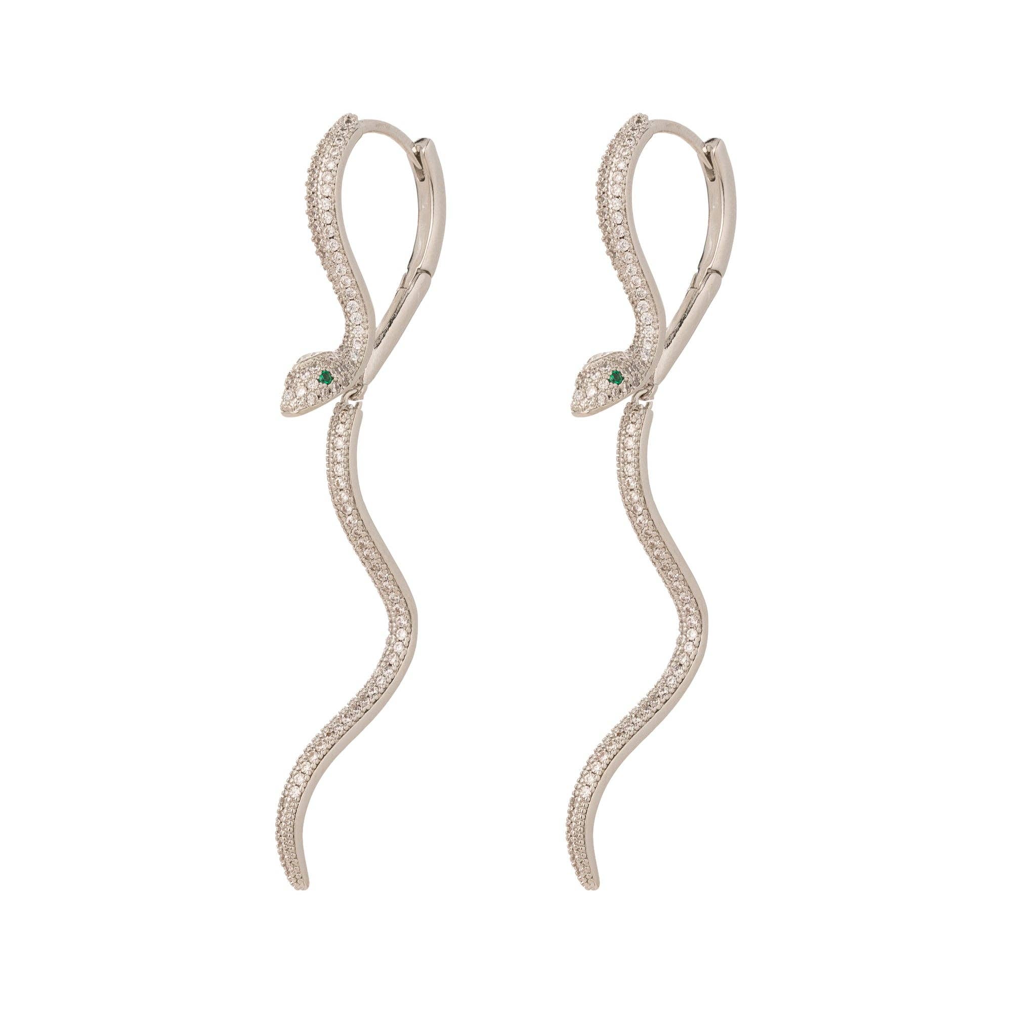 Simply Jewels - Wholesale Dangle Earrings - Classic Gold CZ Snake Dangling EA-0072 EA-00731