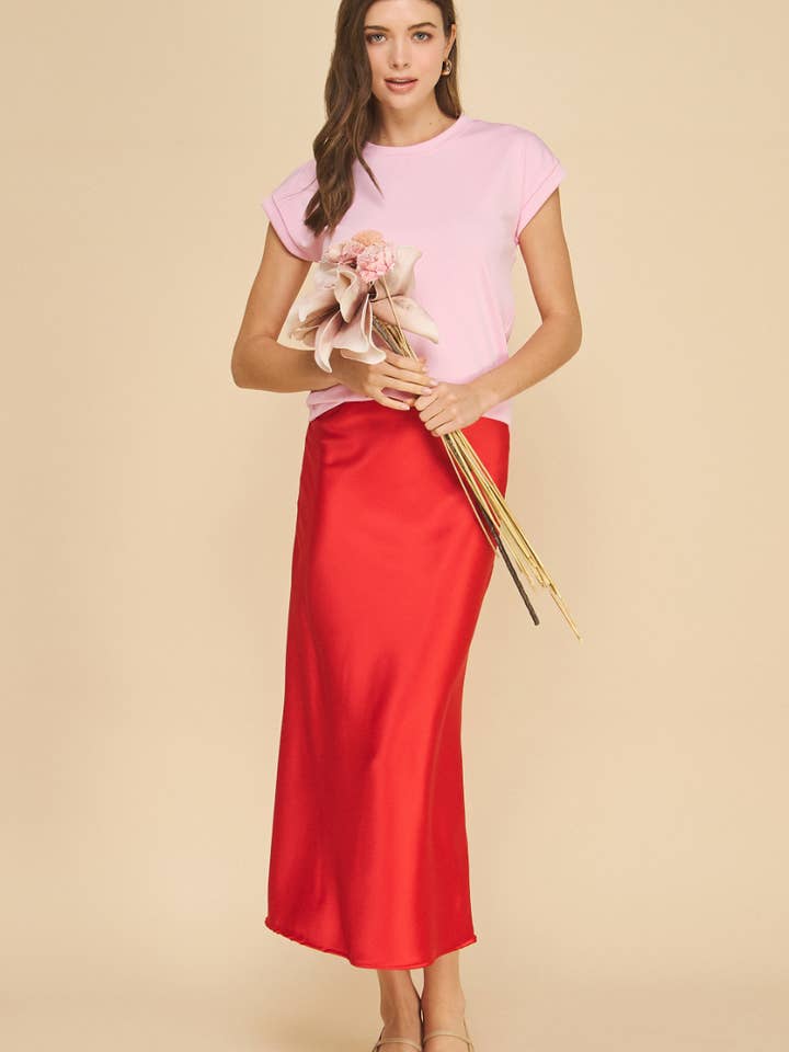 ISK1381 Aniston Slip Skirt Red for wholesale by If She Loves