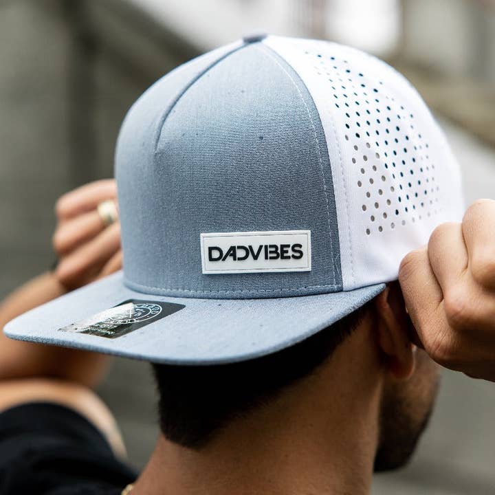 Premium Active 5-Panel Logo Hat (Heather/White) for wholesale by Dadbod Apparel