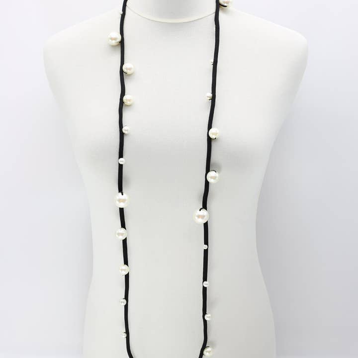 Jianhui London - Wholesale Beaded/pearl necklace - Faux Pearls on Textile Cord Necklaces - Large2