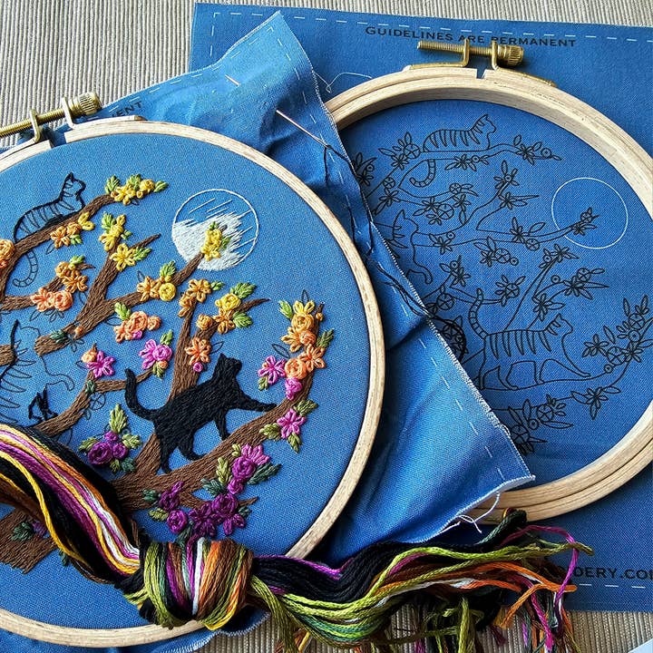 Jessica Long Embroidery - Wholesale Embroidery/Cross Stitch Supplies - Cats & Full Moon Embroidery Kit1