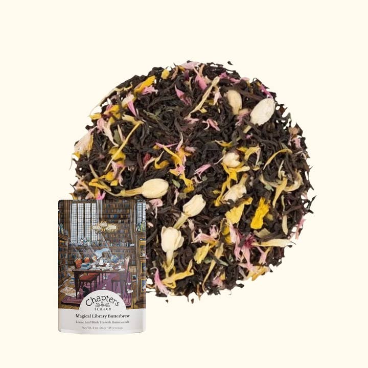 Magical Library Butterbrew (Velvety Butterscotch Black Tea) 2oz for wholesale by Chapters Tea & Company