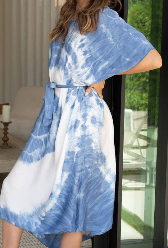 VENTI6 – wholesale Klänning - Dam – Kaftan-klänning i siden med spiral tie-dye och knytbälte1