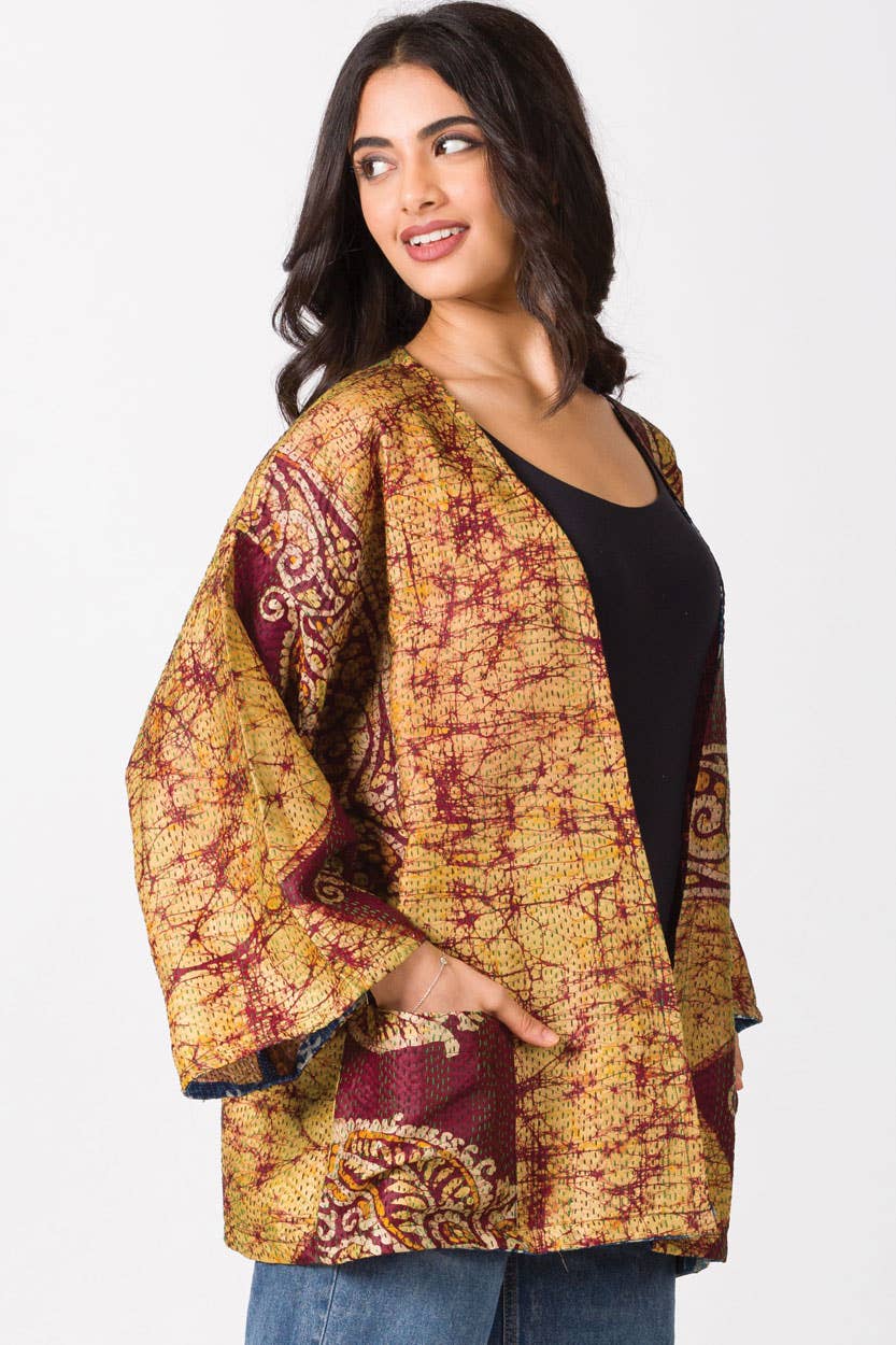 Sevya Handmade - Wholesale Kimono - Women's - Reversible Silk Kantha Kimono Jacket9