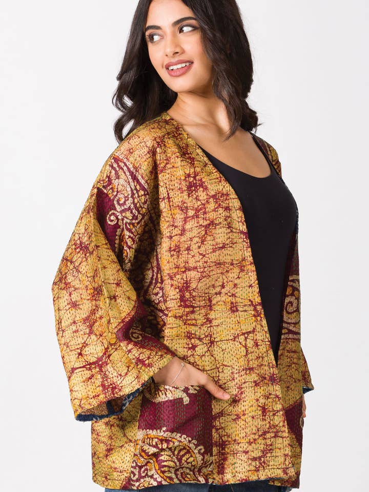 Sevya Handmade - Wholesale Kimono - Women's - Reversible Silk Kantha Kimono Jacket9