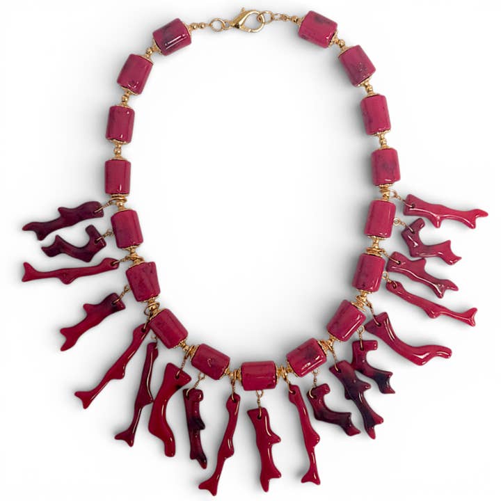 Red Coral Branch Collar Necklace | Valentines Day Jewelry for wholesale by Bijoux Envie Statement Jewelry