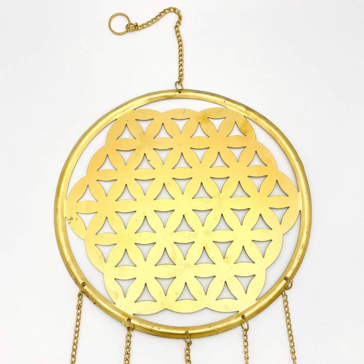 Rock Paradise - Venta al por mayor Papel pintado 3D - Colgante de pared con forma de flor de la vida de latón con detalles de chakras de cristal2