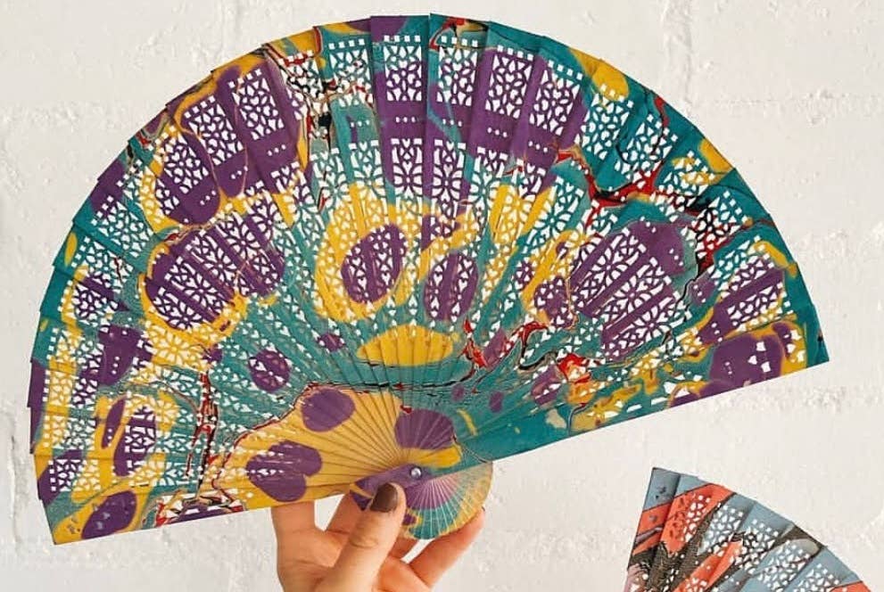 Marbling Art LLC - Wholesale Handheld Folding Fan - Marbled Fans: Unique hand-painted wooden fans2