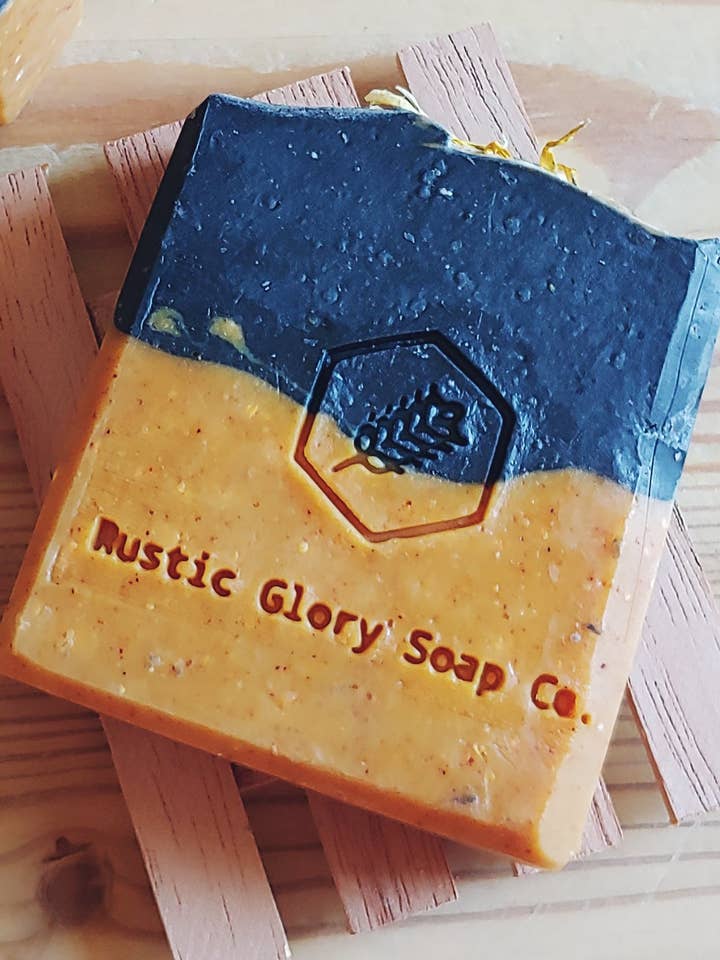 Activated Charcoal & Turmeric Soap for wholesale by Rustic Glory Soap Company
