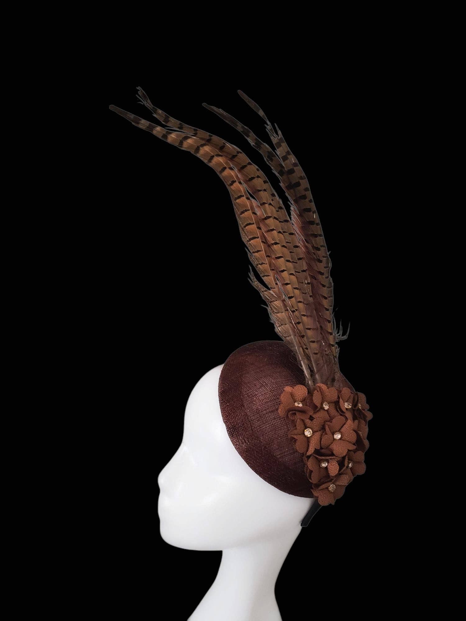 Rehoboth Hats - Wholesale Fascinator Hat - Women's - Sinamay Pillbox Hat with Pheasant Feathers for Events5