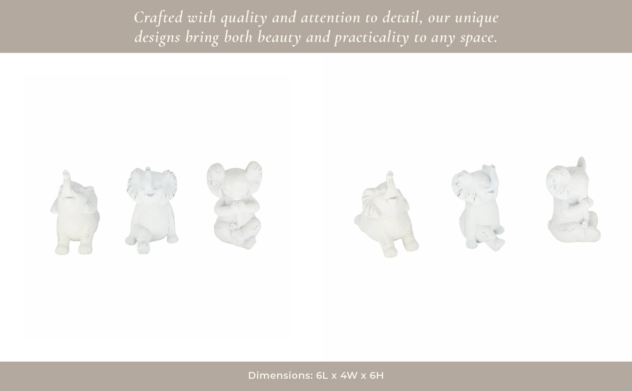 Sagebrook Home - Wholesale Decorative Figurine - Resin Stone Look Yoga Elephant Figurines Set - White, 6 in.11