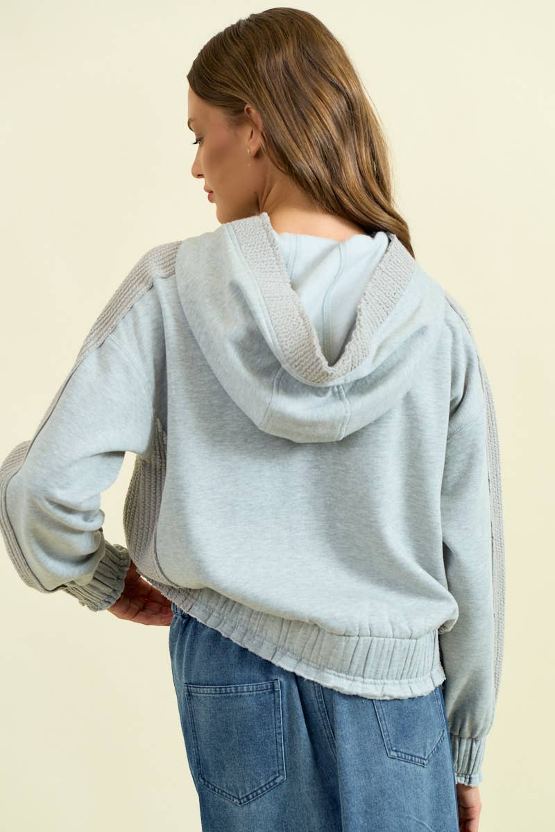 Doe and Rae - Wholesale Sweatshirt - Women's - BRUSHED TERRY MIX MEDIA BLOCK SWEATSHIRT - 45366T13