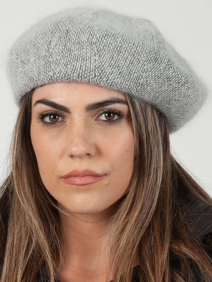 HBL1106-KAI FUZZY FUR BERET-GREY for wholesale by Lucca Couture