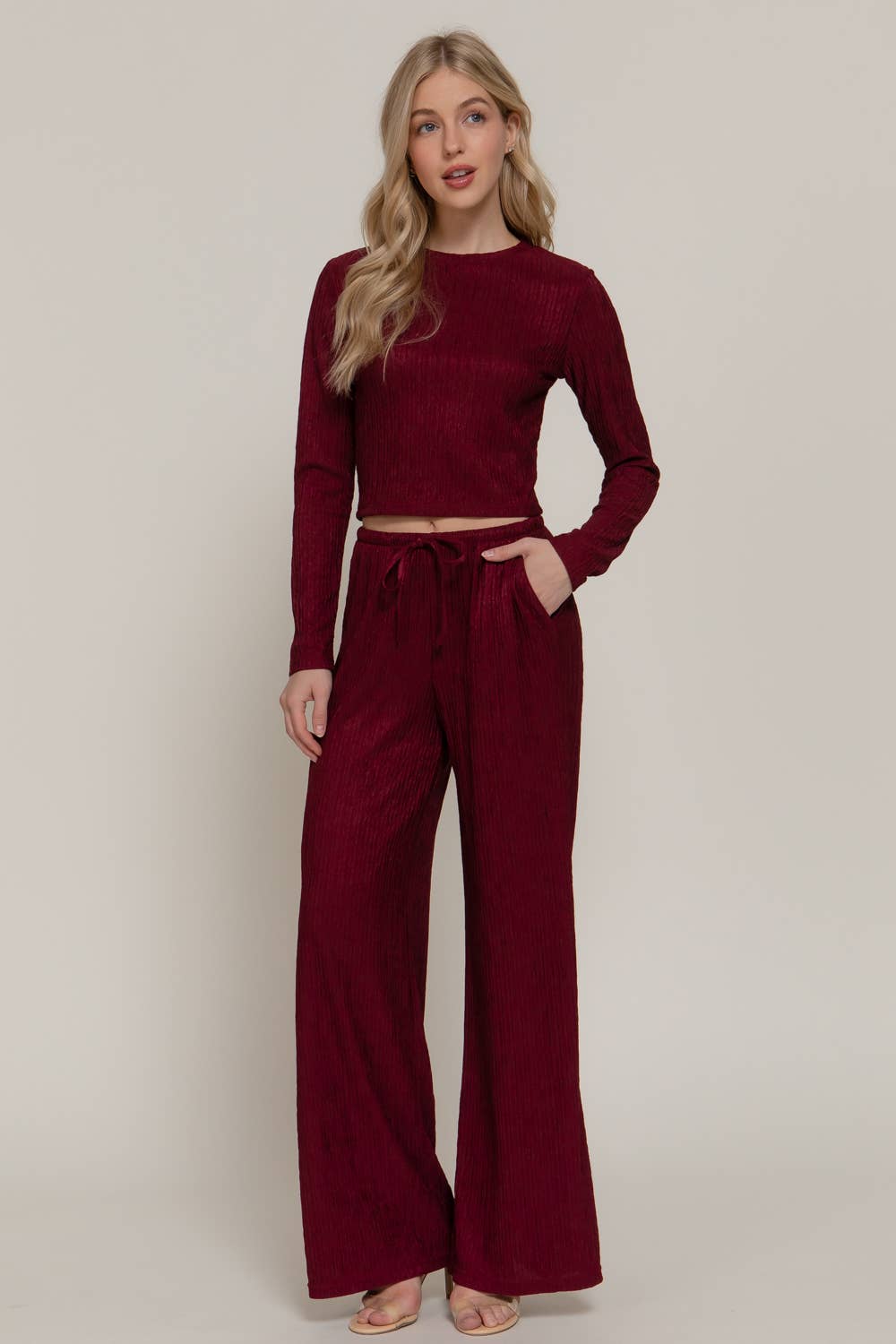 Active Basic | Active USA - Vente Ensemble haut et pantalon (PAS d'intérieur) - Femme - Ensemble haut à manches longues col rond et pantalon long à nouer à la taille4