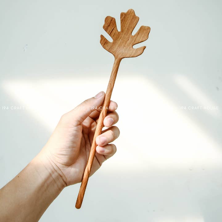 Hand Carved Leaf Shaped Wooden Spoon 12" - Serving Spoon for wholesale by 194 Craft House