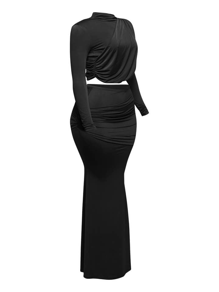 K Too - Wholesale Top & Skirt Set - Women's - PLUS SIZE Shirring detailed top & long skirt set
