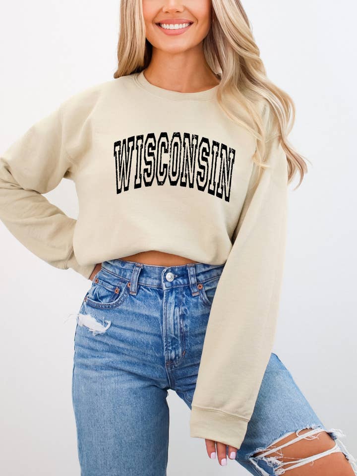 Wisconsin State Crewneck Sweatshirt for wholesale by Desert Raine