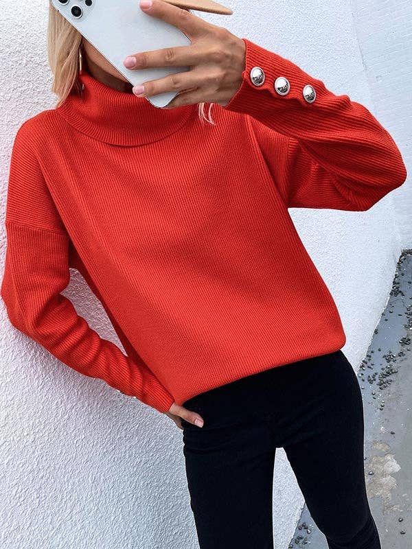 Sheer Trend – wholesale Knitted jumper – Women′s – Casual Loose Solid Color High-Neck Long Sleeves Knitwear20