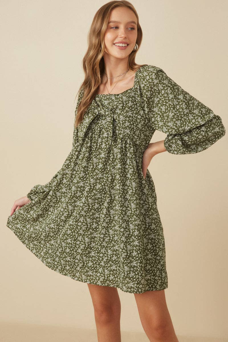 Olive Womens Ditsy Floral Tie Front Smocked Back Dress for wholesale on Faire0