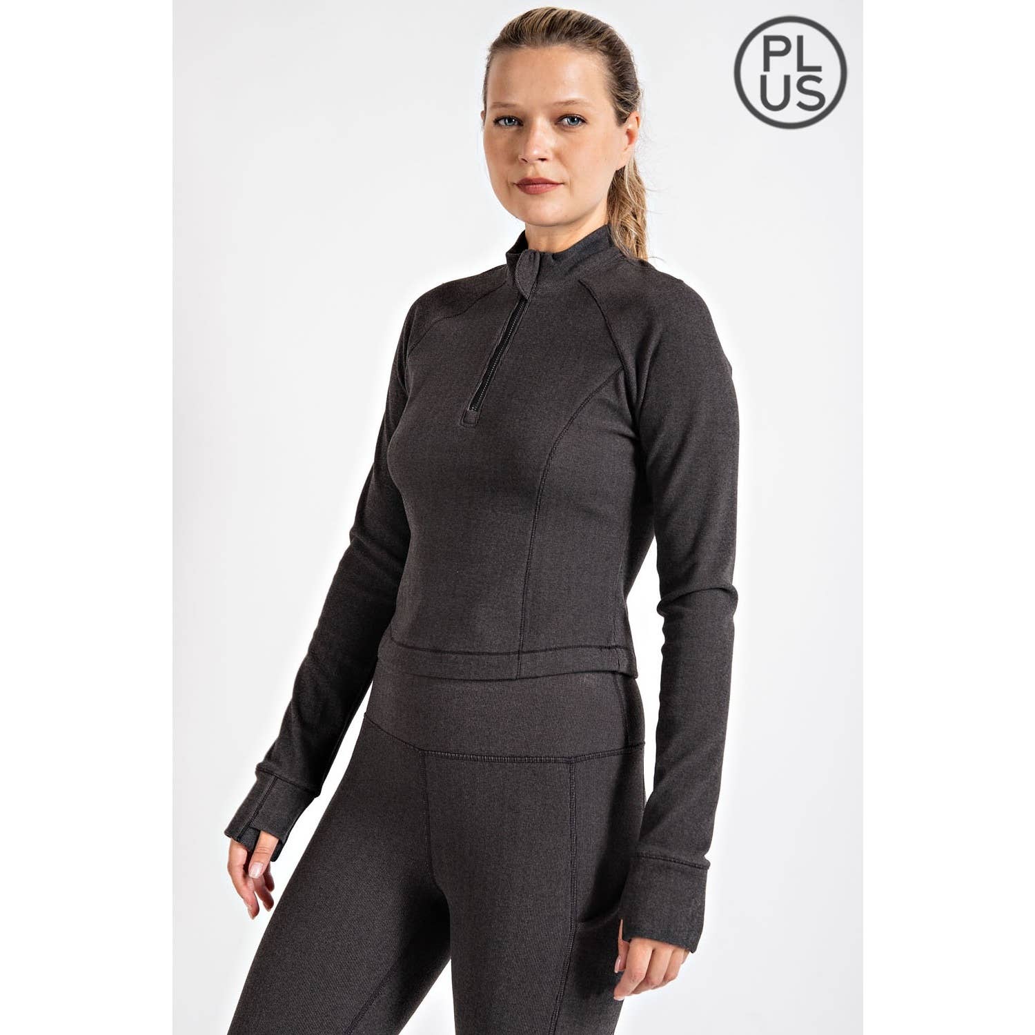 Rae Mode - Vente Chemise – femme - HAUT CÔTELÉ À MANCHES LONGUES ET COL MONTANT BROSSÉ DE GRANDE TAILLE21