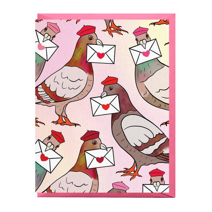 Pigeon Love Letters Card for wholesale by Boss Dotty Paper Co.