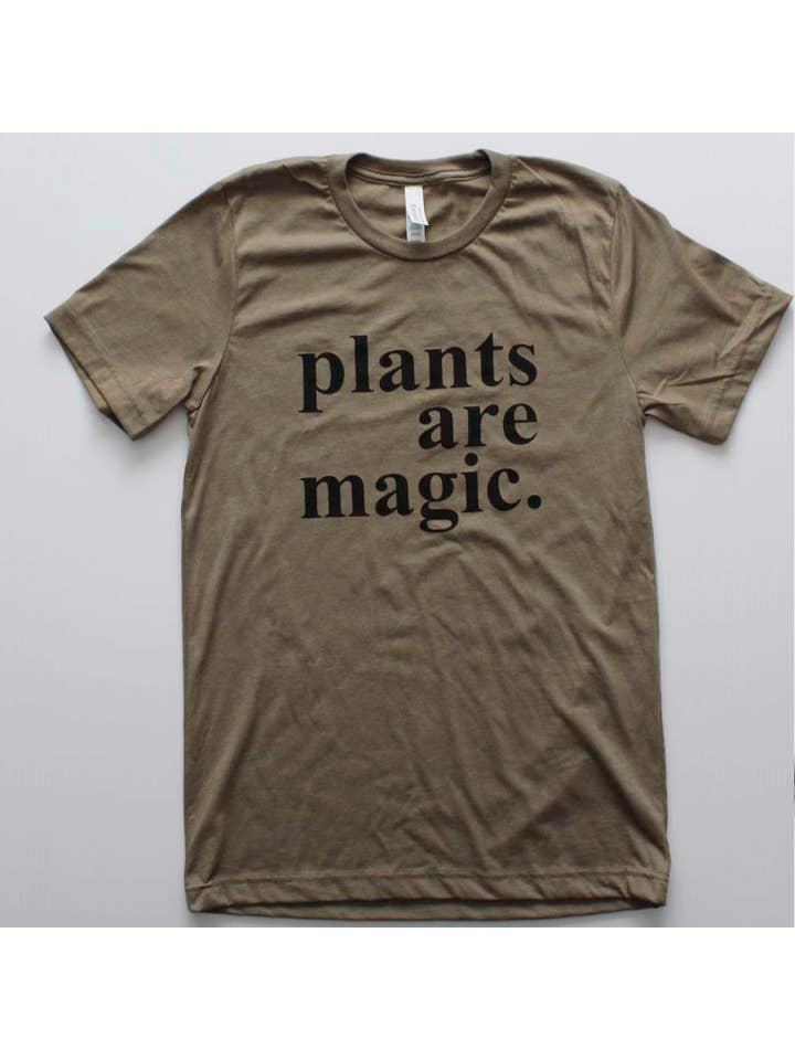 Yonder Studios - Wholesale Screen Printed T-Shirt - Women's - Plants are Magic Shirt on Heather Olive