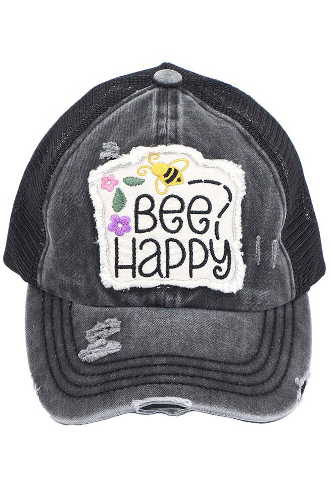 Hana - Wholesale Paardenstaartpet - Dames - C.C BEE HAPPY Patch noodlijdende vintage ponypet0