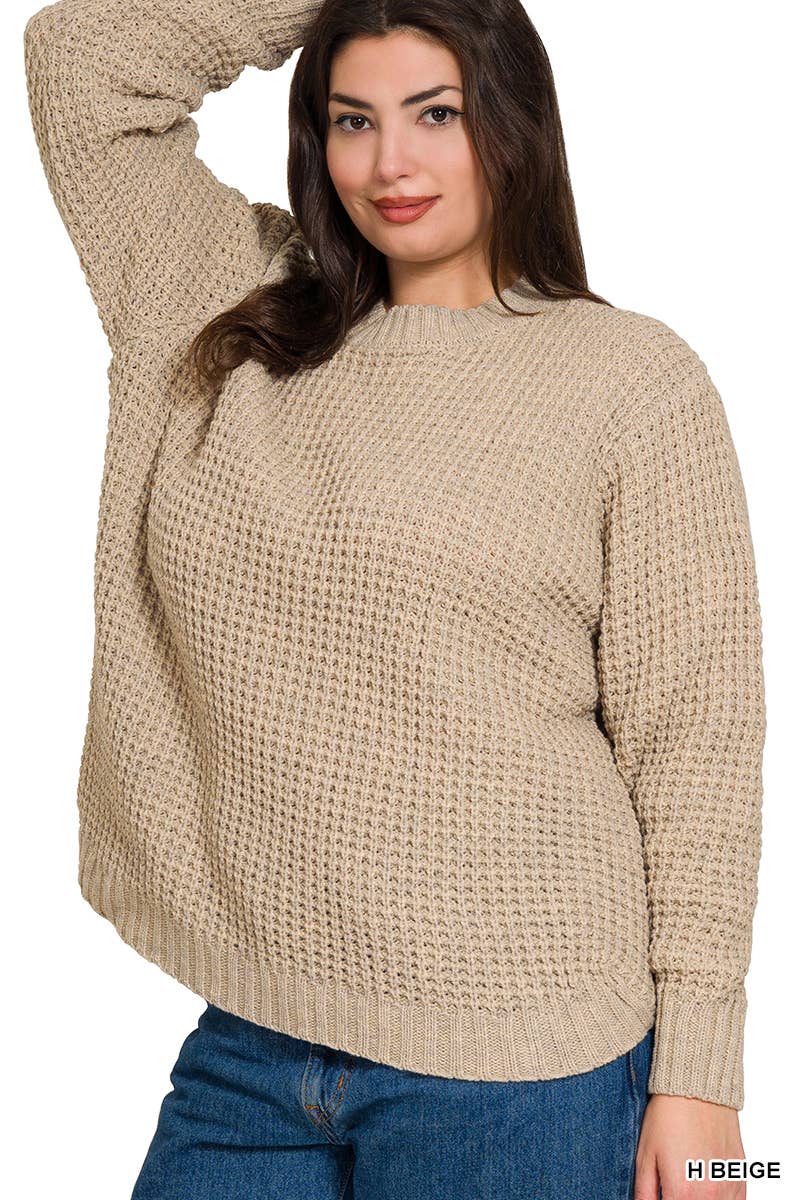 42POPS - Wholesale Knit Sweater - Women's - ",,,,...Plus size Basic Waffle Sweater21