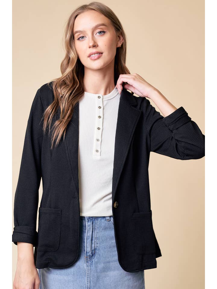 Doe and Rae - Wholesale Blazer - Women's - Shirred Sleeve Textured Blazer - 10150J