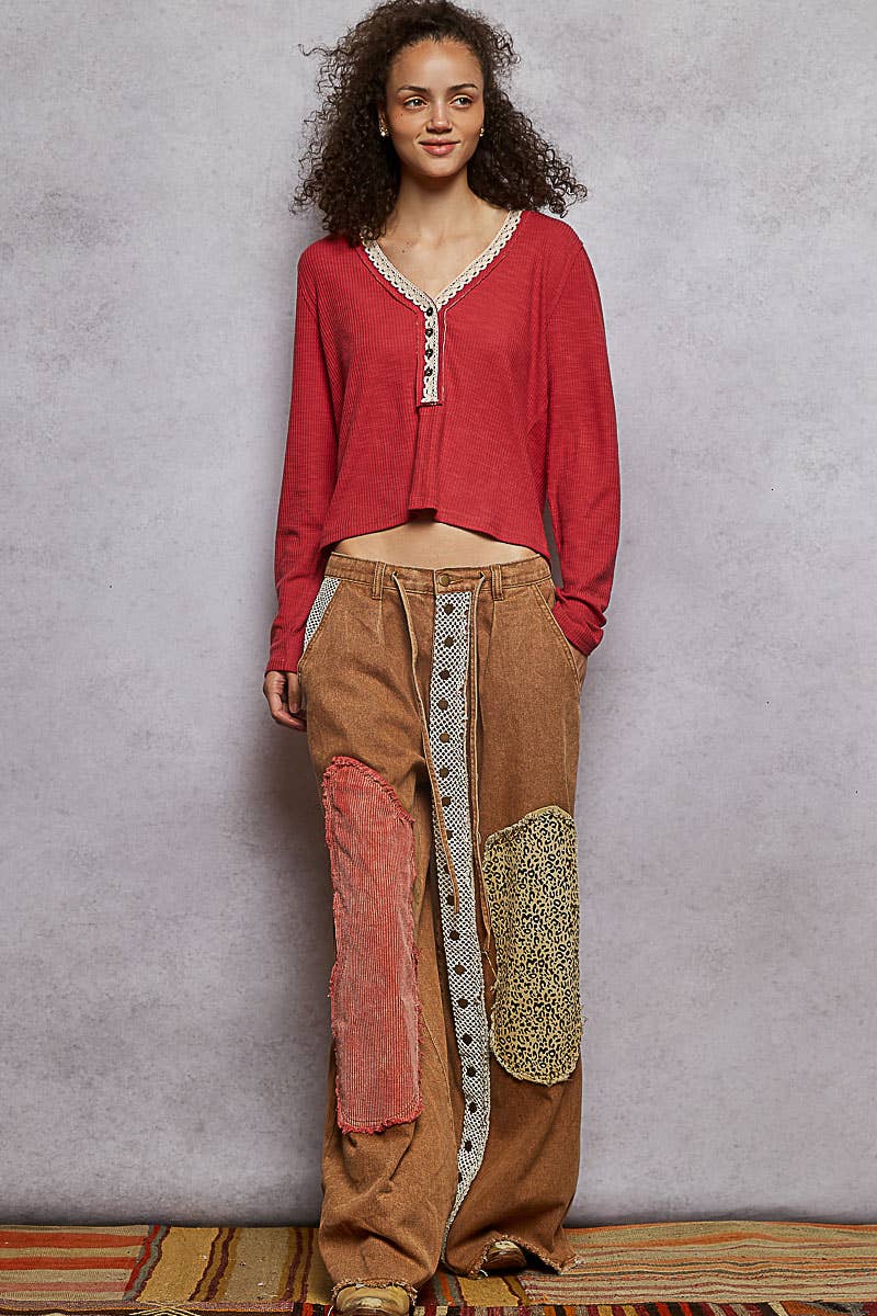 Pol Clothing - Wholesale Pants - Women's - Contrast floral twill front snap-button pants9