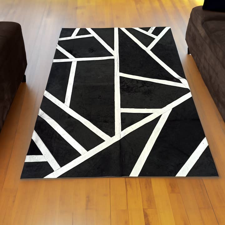 Black Silver Area Living Room Cowhide Home Decor Rug for wholesale by Rosoc Rug