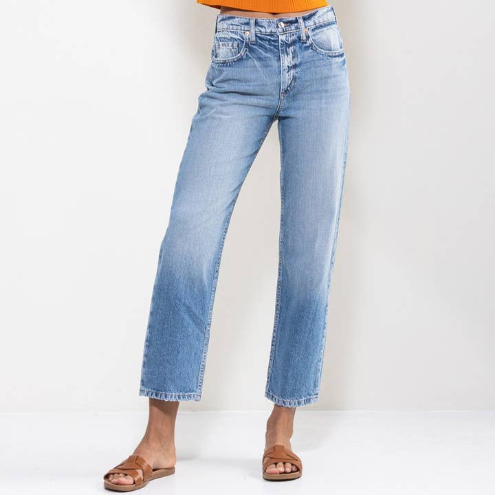 HIGH RISE BASIC FIVE POCKET STRAIGHT DENIM JEANS, SI2063-SP for wholesale by Someday