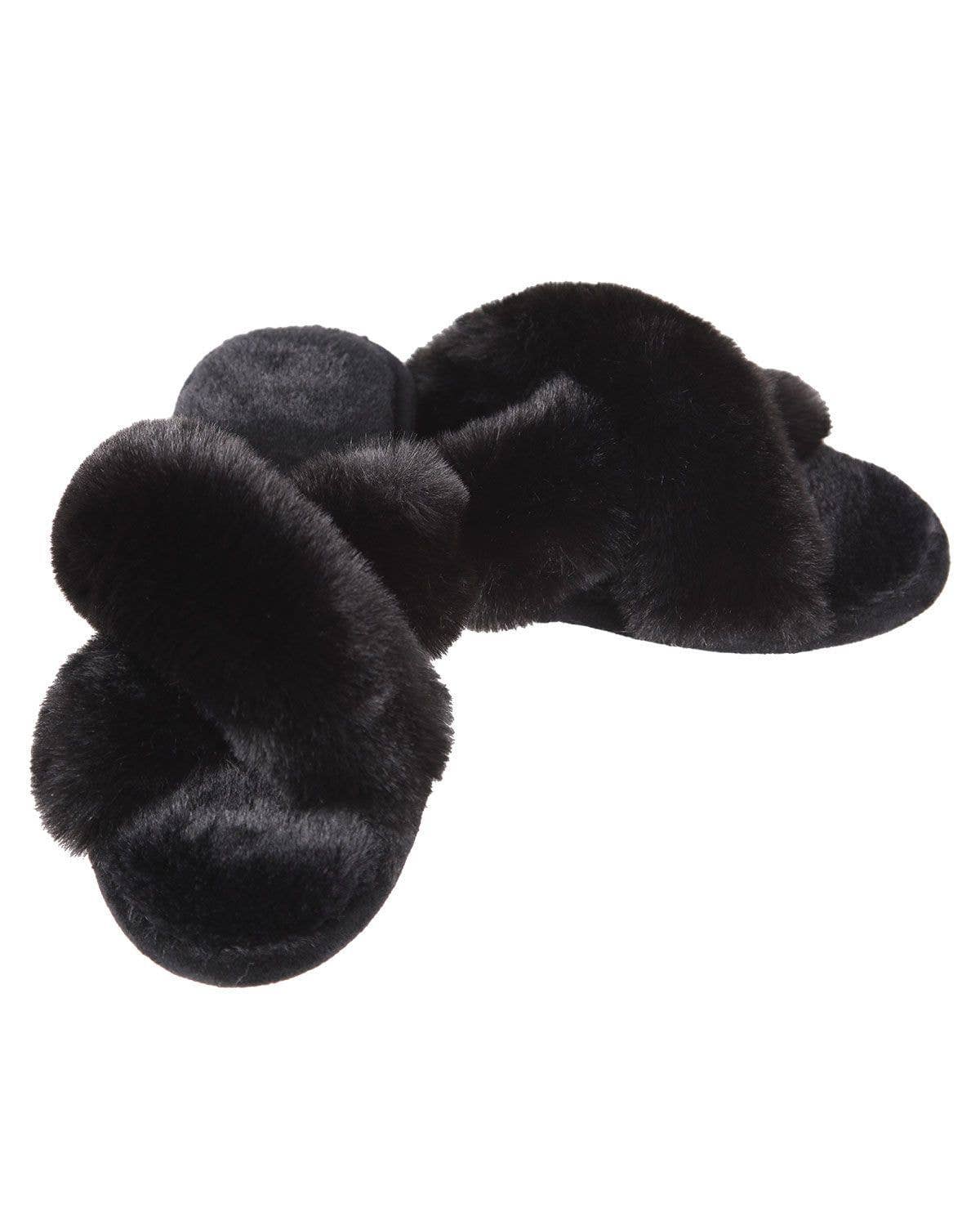 Infinity Classics International Inc. - Vente Chaussons – femme - MeMoi Beverly Pantoufles pelucheuses à bout ouvert en fausse fourrure1