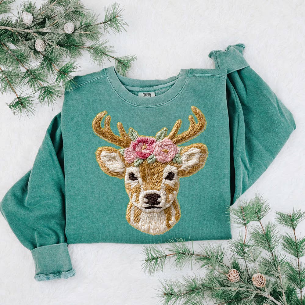 Trendy Transfers – wholesale Sublimation transfer – Faux French Knot Floral Deer DTF Heat Transfer0