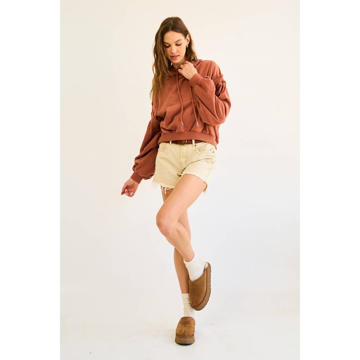 BRICK Washed French Terry Balloon Sleeve Hoodie for wholesale on Faire6