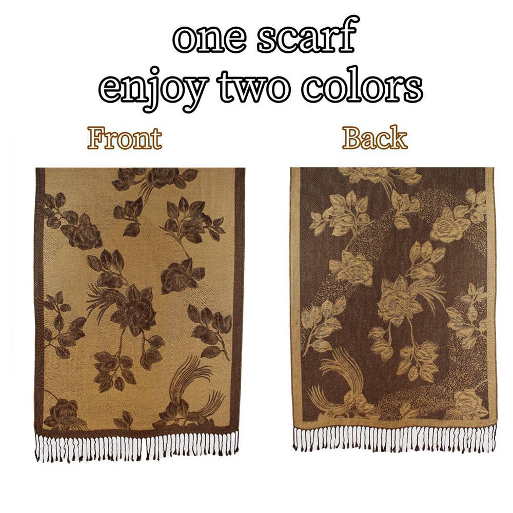 Sensibling Corp. – wholesale Scarf – Women's – Rose Floral Pashmina Reversible Scarf Shawl5