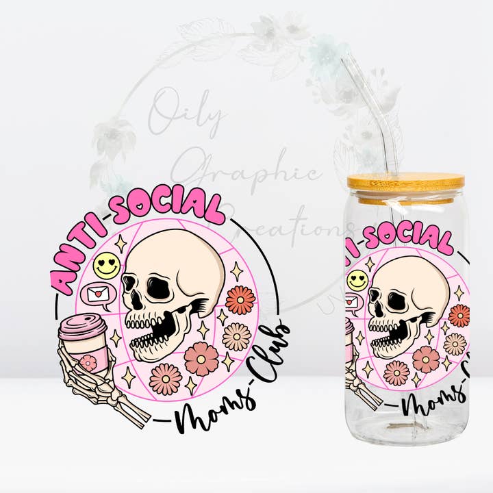 Anti-Social Moms Club-UV-DTF-Aufkleber für den Großhandel von Oily Graphic Creations