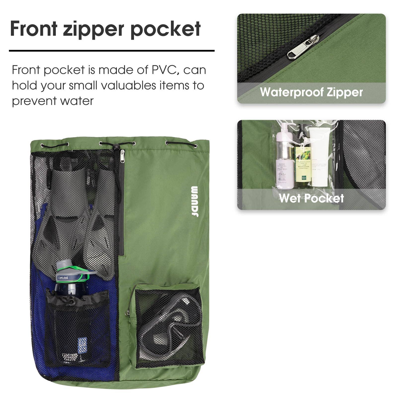 wandf - Wholesale Beach Bag - WANDF Mesh Drawstring Backpack with Wet Pocket Beach Bag67