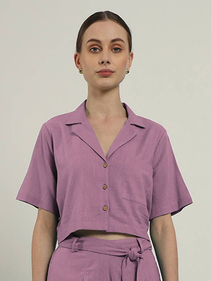 Vintage Vogue Crop Solid Purple Swirl Top (Without Bottoms) for wholesale by Thevasa