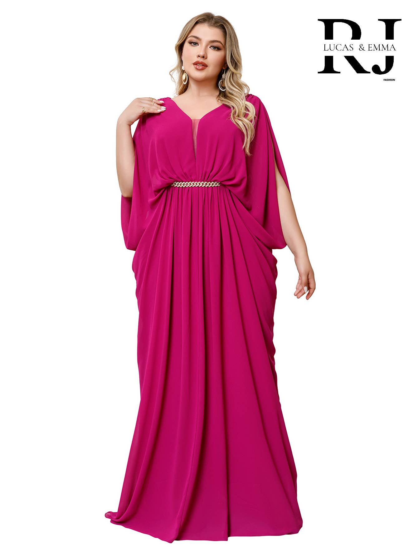 Lucas & Emma - Sarl RJ & co - Vente Robe de soirée – femme - Robe longue drapée élégante et tendance grande taille 22580